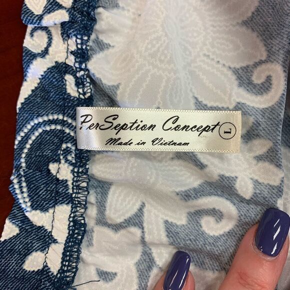 Per Seption Concept Paisley Floral Off the Shoulder Tie Sleeve Blouse sz L - Picture 4 of 5